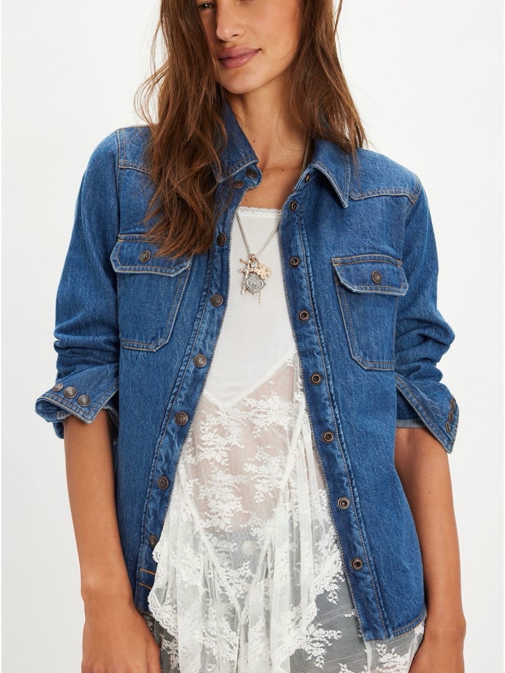 We The Free Blue Denim Button-Front Jacket - Picture 1 of 12